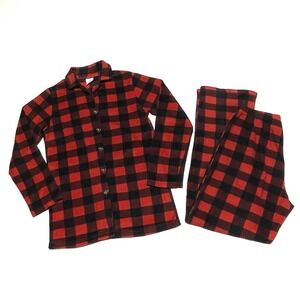 Totally Pink‎ Women's Pajama Set Small Red Black Buffalo Plaid Fleece Button Top